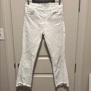 MOTHER Insider Crop Step Fray White Jeans